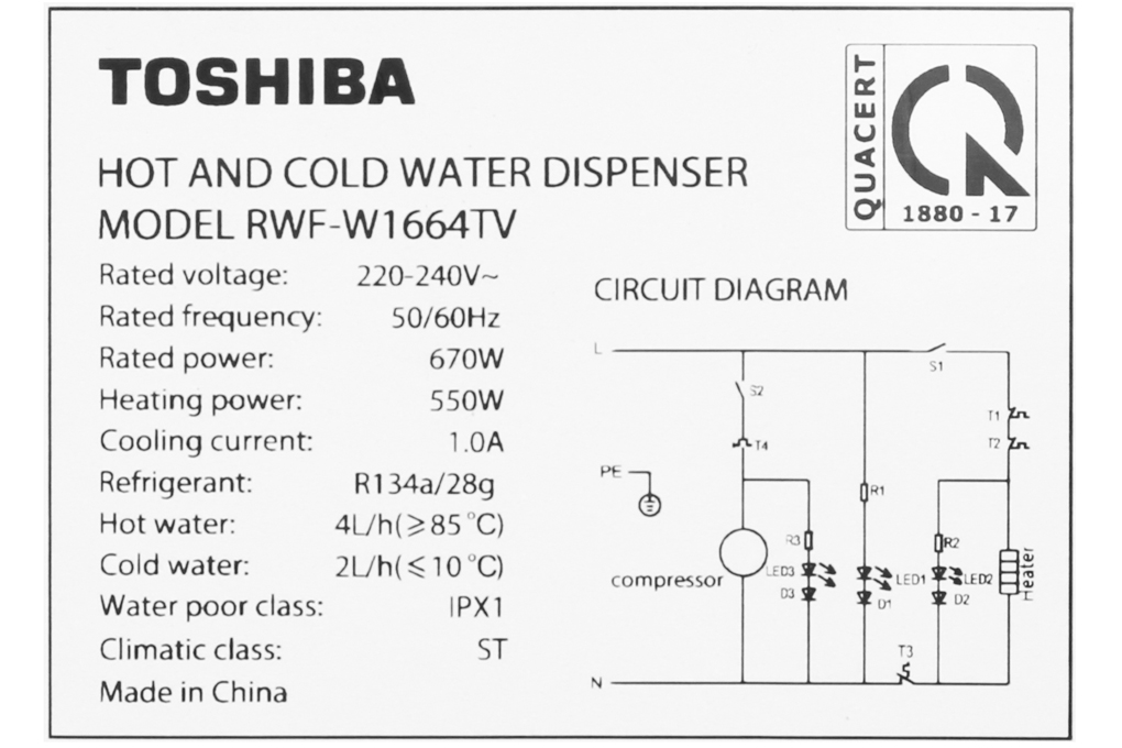 Cây nước nóng lạnh Toshiba RWF-W1664TV(W1) - Hàng chính hãng