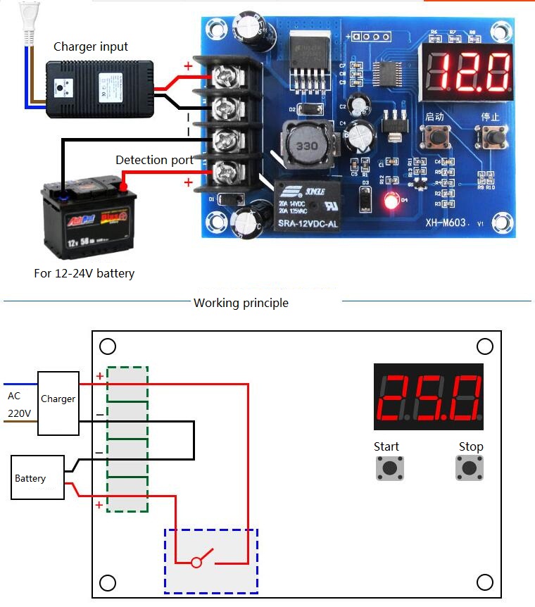 Modul Bảo Vệ Sạc Ắc Quy Tự Ngắt 12-24VDC MODEL XH-M603