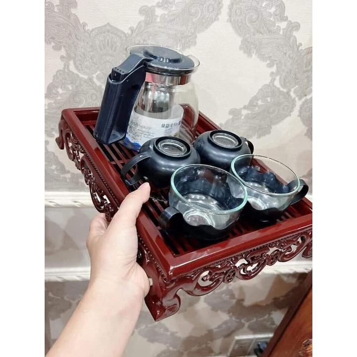BỘ ẤM CHÉN TRÀ THỦY TINH CÓ KHAY LỌC TRÀ