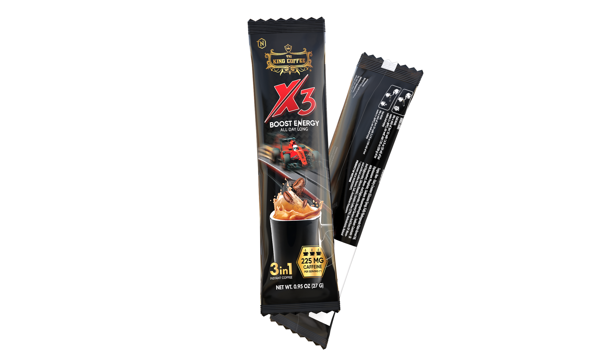King Coffee Cà Phê Hòa Tan 3 in 1 X3 - Hộp 324g - Hàm lượng caffeine gấp 3 lần thông thường