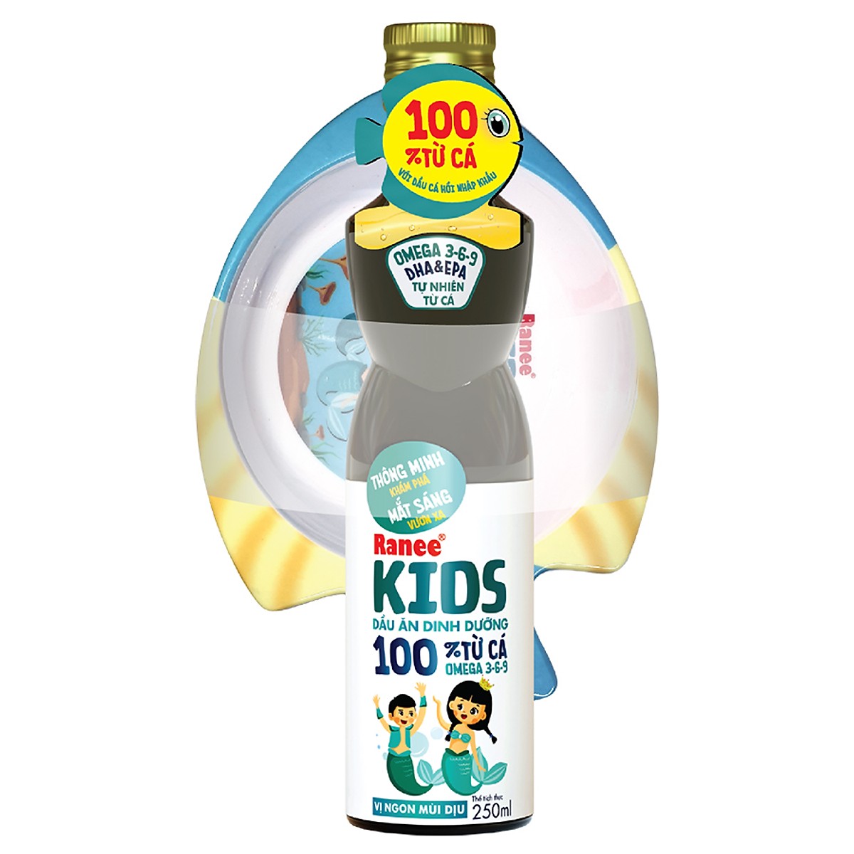 Dầu ăn dinh dưỡng cho trẻ Ranee KIDS 250ml + tặng kèm chén ăn dặm cao cấp hình cá