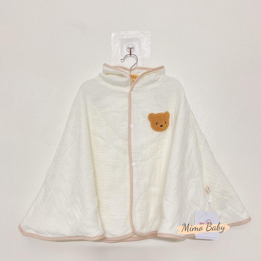 Áo choàng mùa thu chất liệu xô muslin đính gấu dễ thương cho bé QA34 Mimo Baby