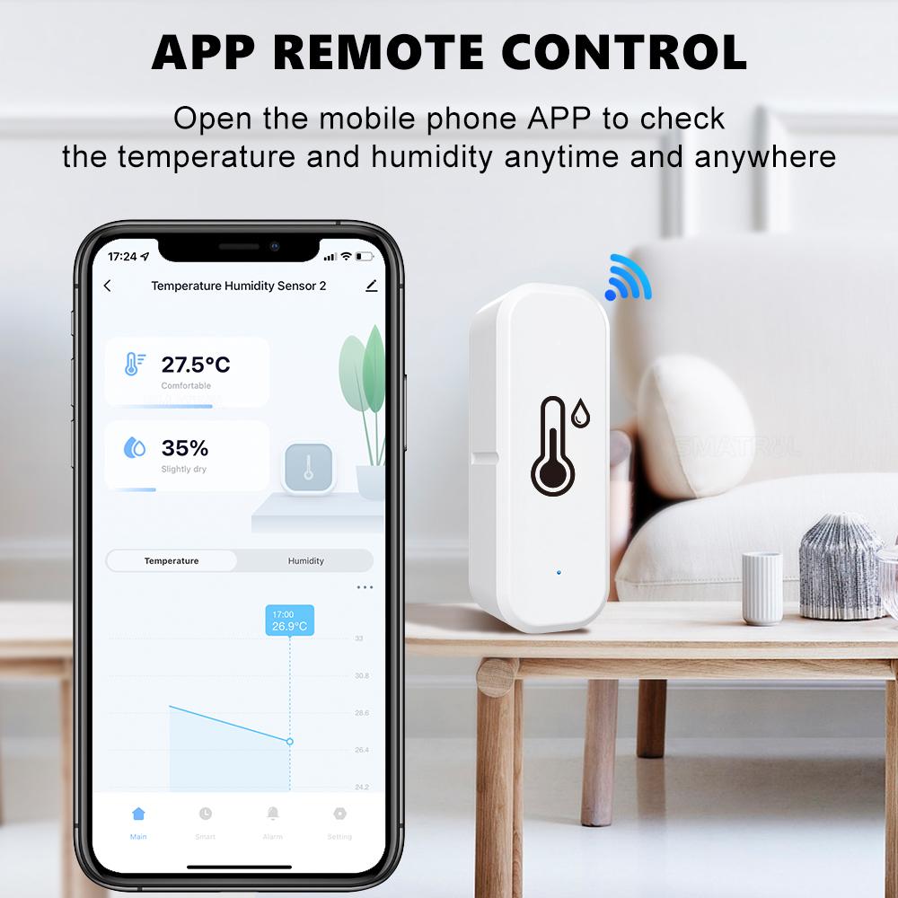 Tuya Wifi Cảm biến nhiệt độ và độ ẩm thông minh Máy dò nhiệt kế trong nhà Máy đo nhiệt độ Alexa Google Home Smart Life Voice Alarm