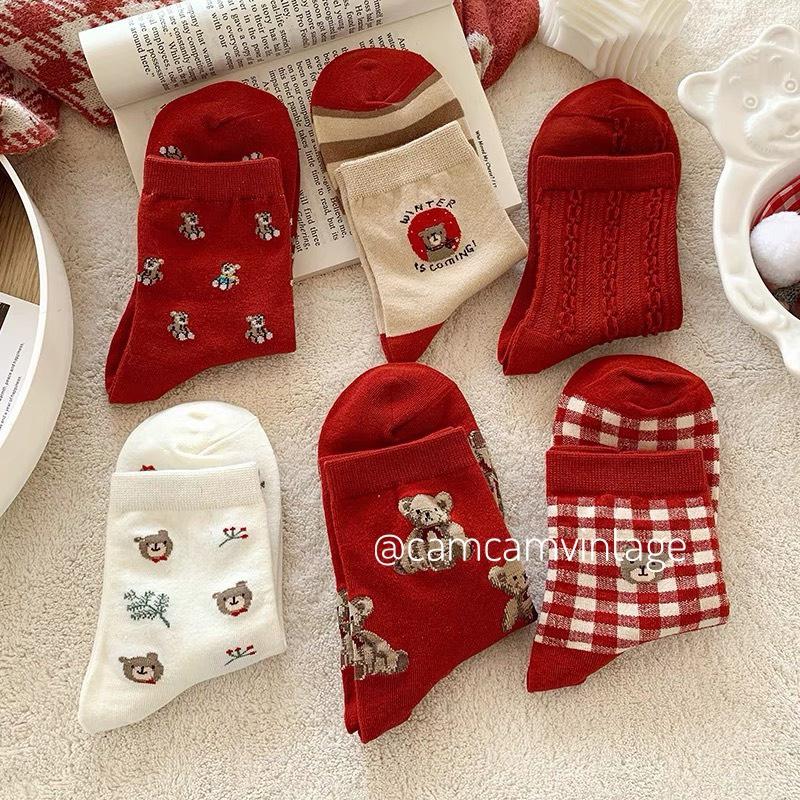 Set Tất Cổ Cao Nữ Vớ Cao Cổ Noel Tết Làm Quà Tất Tiêu Thư LOLITA ĐỎ Cổ Bèo Nhún Camcam Tất Vớ Nữ ULZZANG STYLE HÀN QUỐC