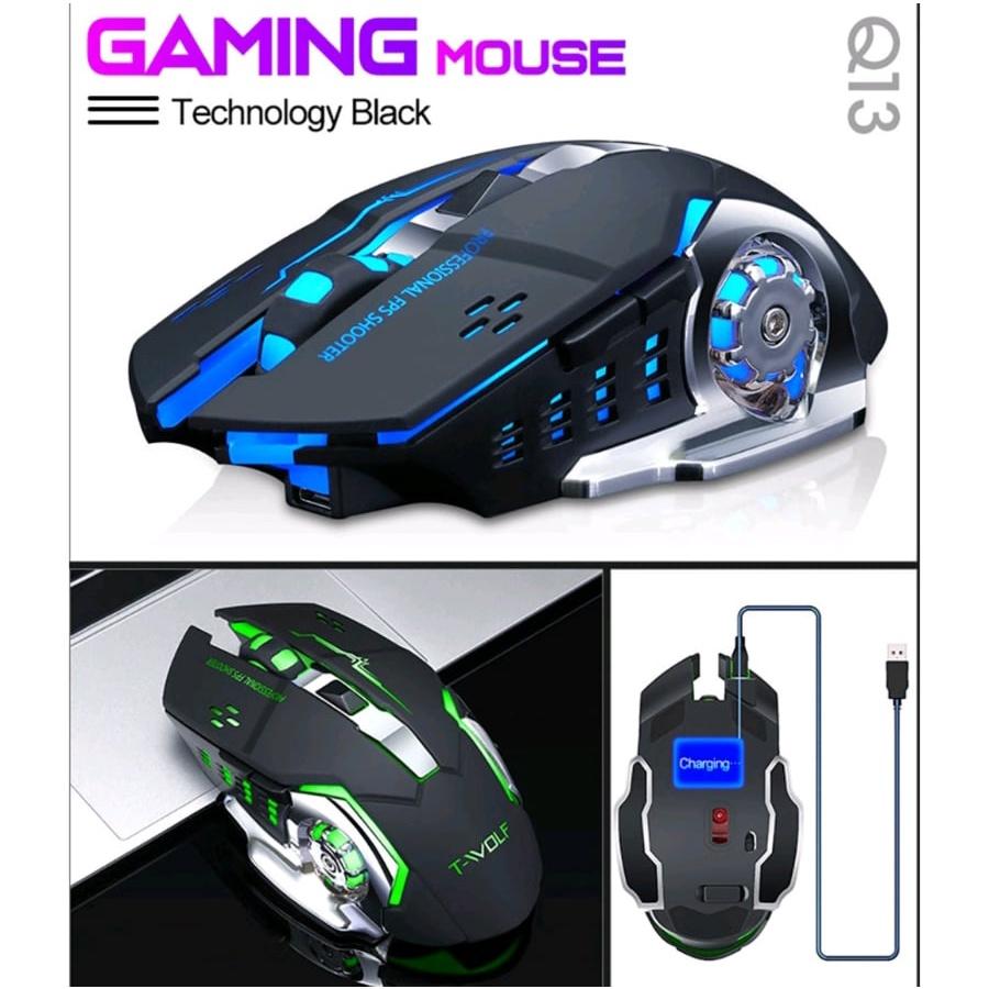 Chuột Không Dây Gaming T-WOLF Q13 Led RGB, Chuột Wireless, Pin Sạc Game Thủ Chuyên Game