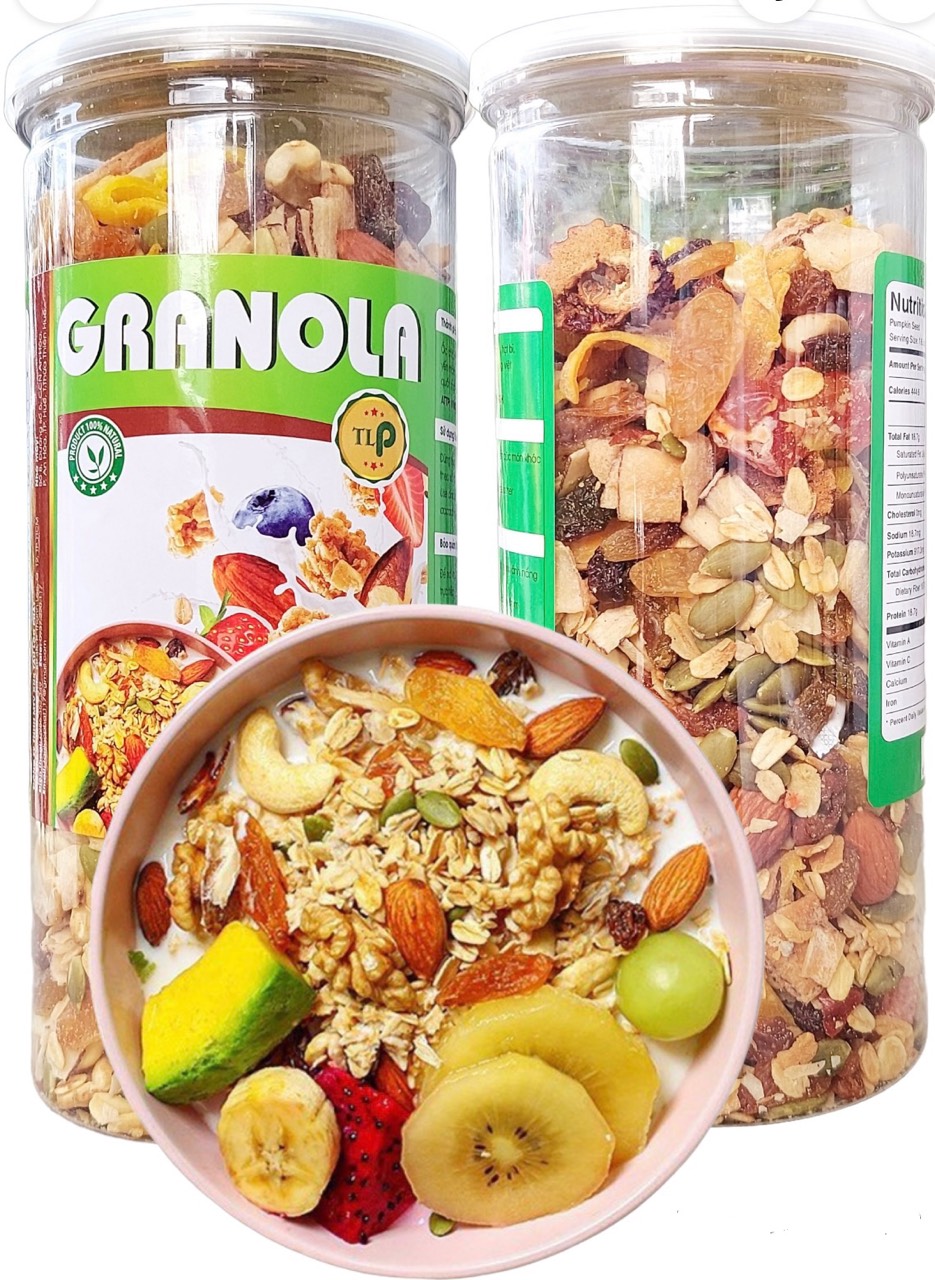 (combo 2 hộp) NGŨ CỐC GRANOLA MIX NHIỀU LOẠI HẠT DINH DƯỠNG GIẢM CÂN HIỆU QUẢ LOẠI 1 - MỖI HỘP 500G