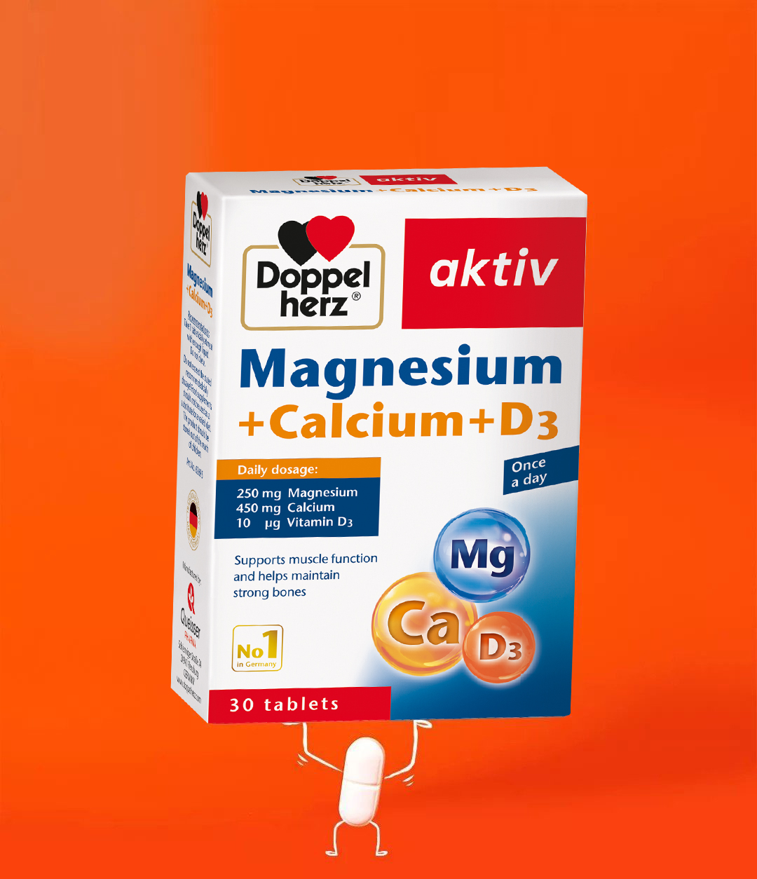 Viên uống bổ sung Canxi phòng ngừa loãng xương Doppelherz Magnesium + Calcium + D3 (Hộp 30 viên)