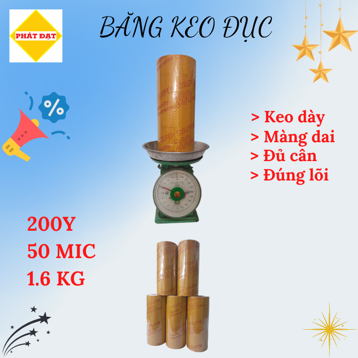 Băng keo đục 1,6Kg, 200Y, Lõi 5li, keo dày, màng dai, đủ cân, đúng lõi, giá xưởng, hàng có sẵn giao ngay