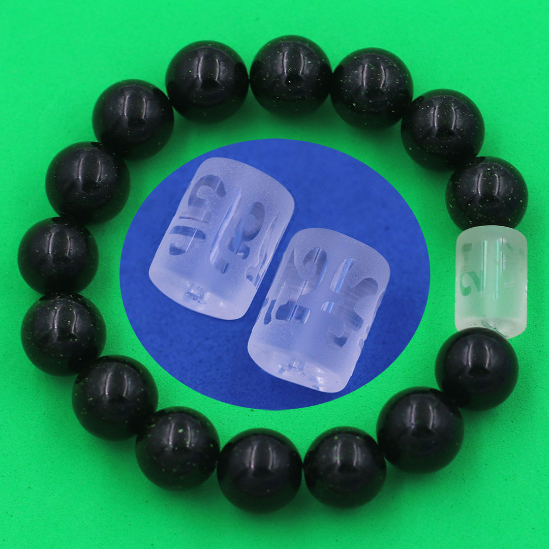 Vòng chuỗi đeo tay đá lục sa charm lục tự Đại minh chân ngôn,10 ly, Om Mani Padme Hūm, Chân ngôn Lục tự