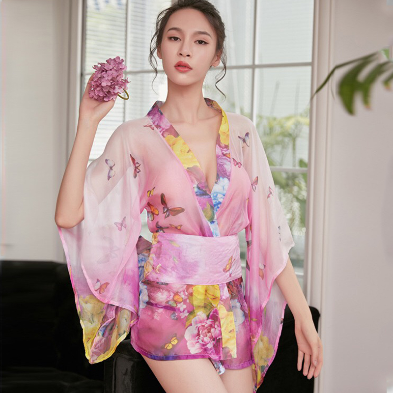 Váy ngủ áo choàng kimono phong cách nhật xuyên thấu sexy gợi cảm P36 - Đầm ngủ áo choàng quyến rũ - Đồ ngủ nữ