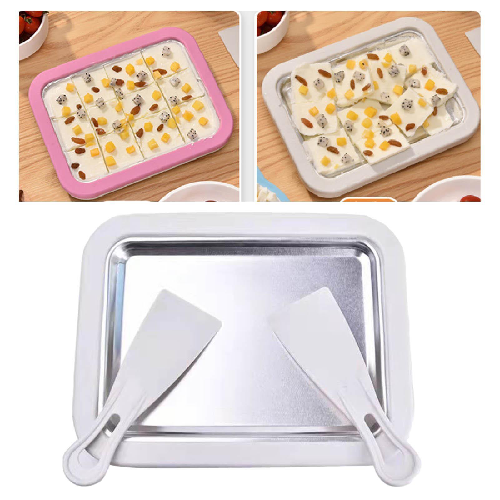 Instant Ice Cream Maker Pan and Scraper Set, Food Grade Stainless Steel, Sweet Fried Food Plate, Family Use