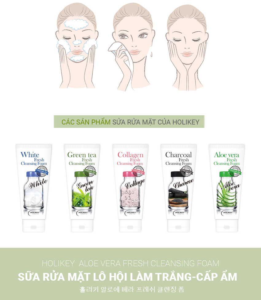 SỮA RỬA MẶT LÔ HỘI LÀM TRẮNG-CẤP ẨM HOLIKEY ALOE VERA FRESH CLEANSING FOAM