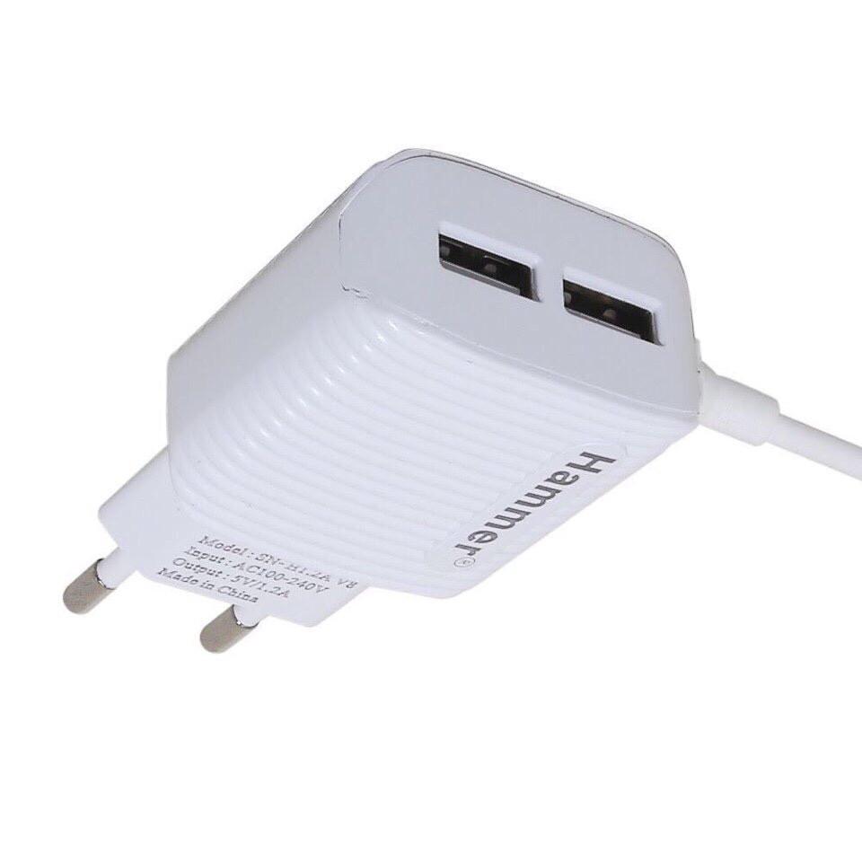 Sạc liền dây Ham 1.2A, 2 CỔNG USB, Có đèn Led, Hàng Chính Hãng