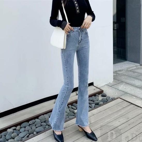 Quần jean ống loe nữ cạp cao. lưng siêu cao túi trước hàng VNXK - bigsize