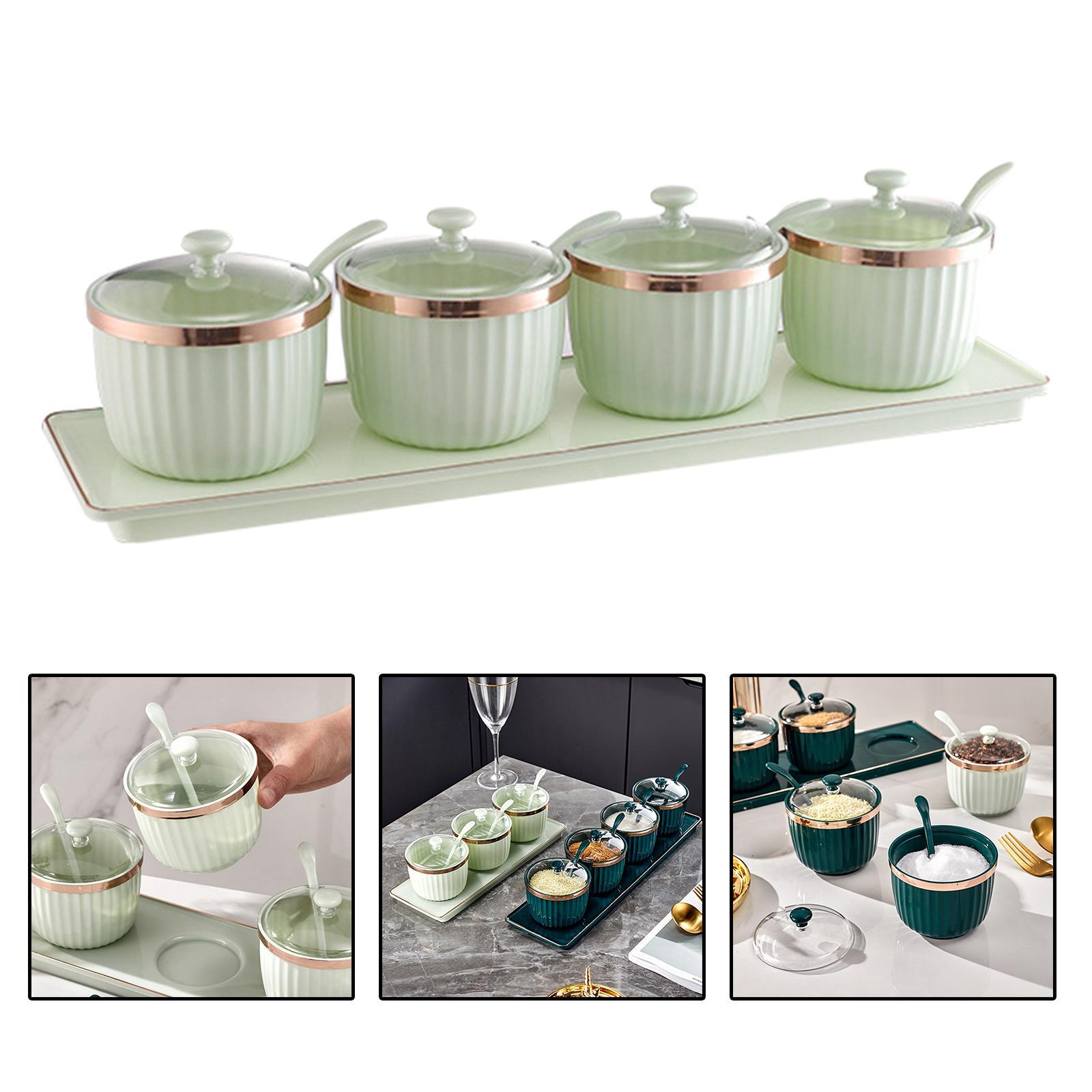 Modern Spice Case Seasoning Jar with Lid spoon Tray for Restaurant Bar