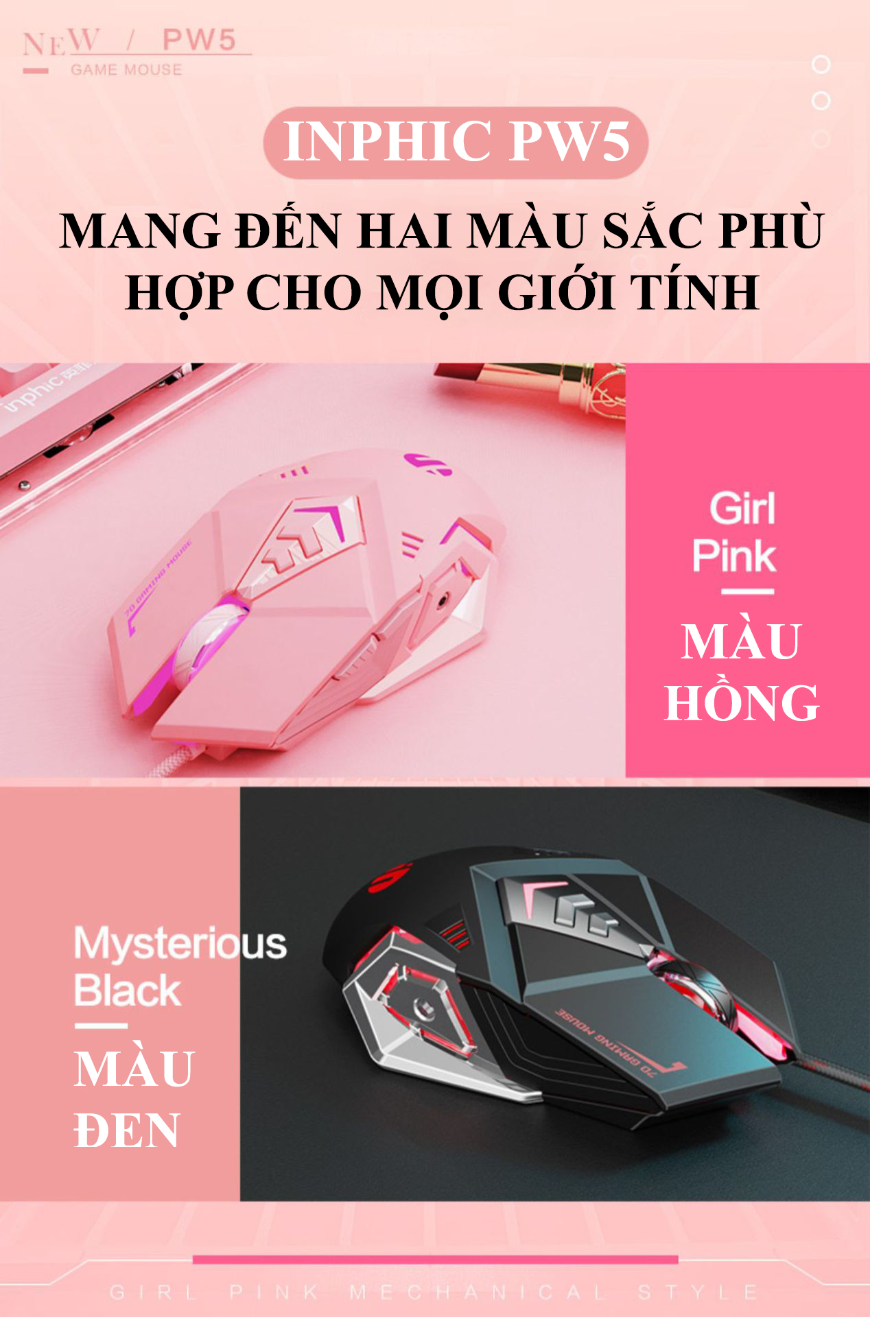 Chuột chơi game INPHIC PW5 thiết kế chuyên game với độ DPI lên đến 4800 phù hợp với các game thủ - Hàng Chính Hãng