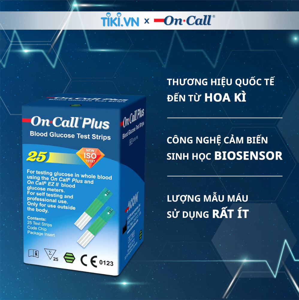 Hộp 25 Que Thử Đường Huyết On Call Plus Dùng Cho Máy On Call Plus &amp; On Call EZ II (Đựng Trong 1 Lọ)