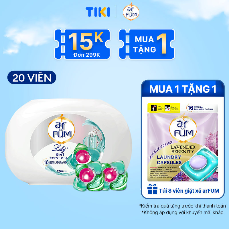 Viên Giặt Xả Arfum 5 Trong 1 Mới Lưu Hương Lâu 16 Tuần, Khử Khuẩn 99 - 20 Viên Hộp - Lily