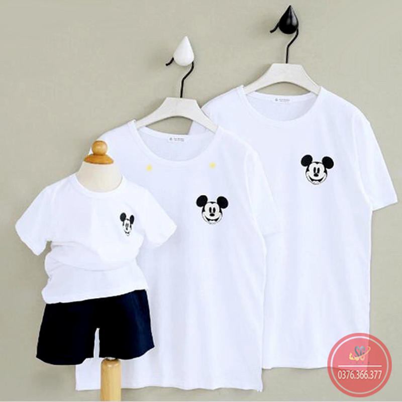 Áo gia đình mẫu mickey Đồng phục gia đình 3/4/5 người Thun cotton dày dặn Màu trắng GD323T