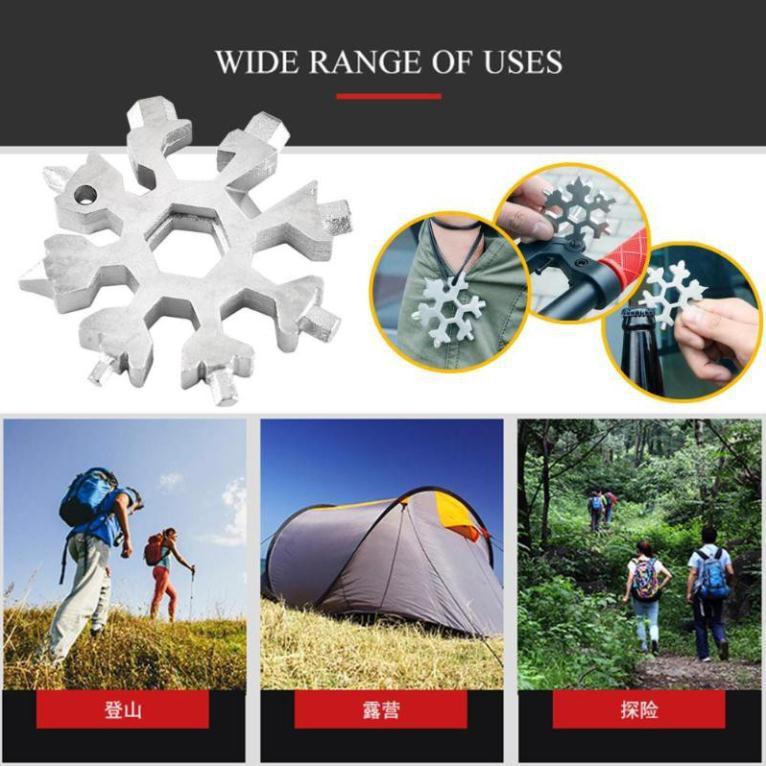 Móc Khóa Đa Năng Vặn Ốc Vít Khui Bia 16 Đầu Hình Bông Tuyết Thép Không Gỉ