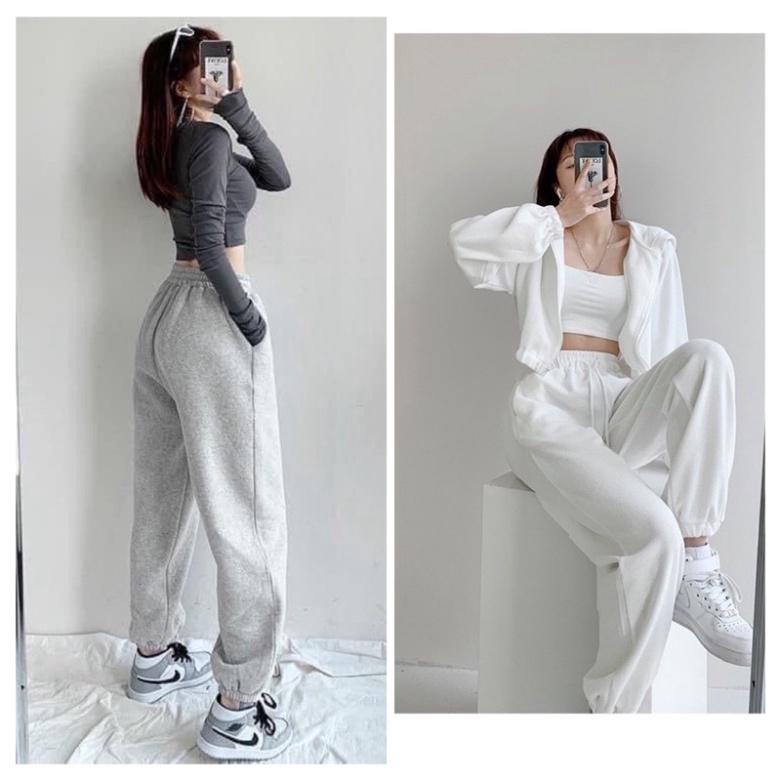 Quần jogger nữ dài ống rộng phong cách Ulzzang bo gấu chất thun trẻ trung QJ220