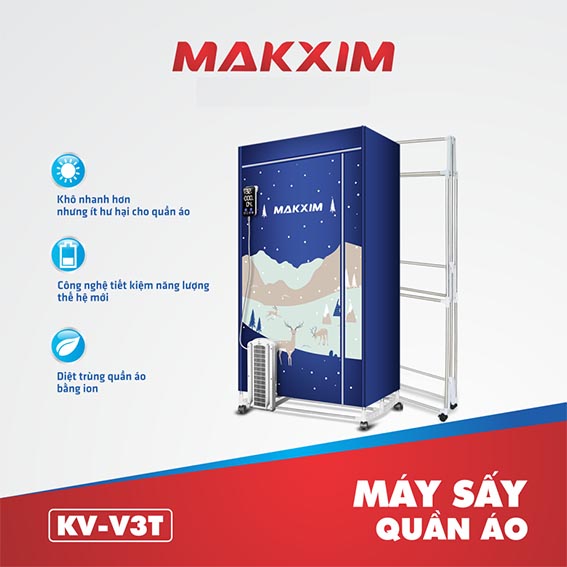 Tủ sấy quần áo ION Makxim USA V3T 1600W - Vừa sấy quần áo ngày mưa vừa sưởi ấm vào mùa đông - Hàng chính hãng