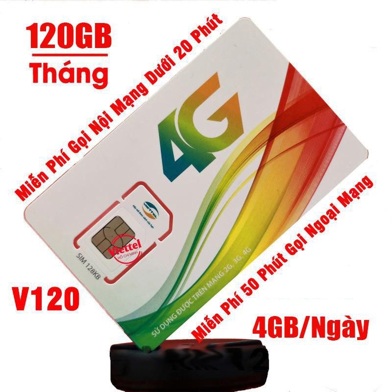 SIM 3G/4G VIETTEL V120N -4GB/NGÀY, MIỄN PHÍ NỘI MẠNG, MIỄN PHÍ 50 PHÚT NGOẠI MẠNG.- chính hãng