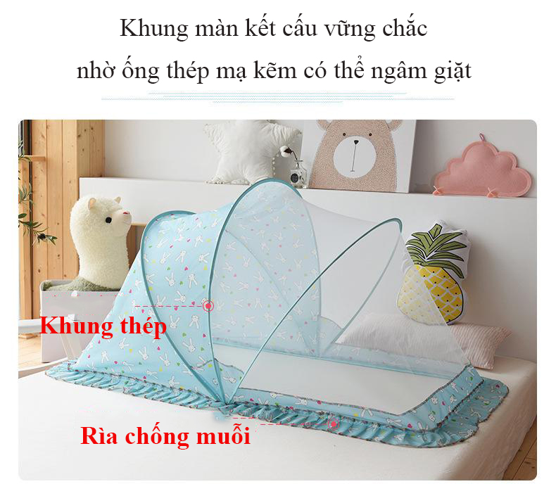 Màn chụp gấp gọn từ sơ sinh đến 5 tuổi  chống muỗi , côn trùng dài 128cm Có kèm túi xách, thích hợp cho việc cất giữ và mang đi ra ngoài