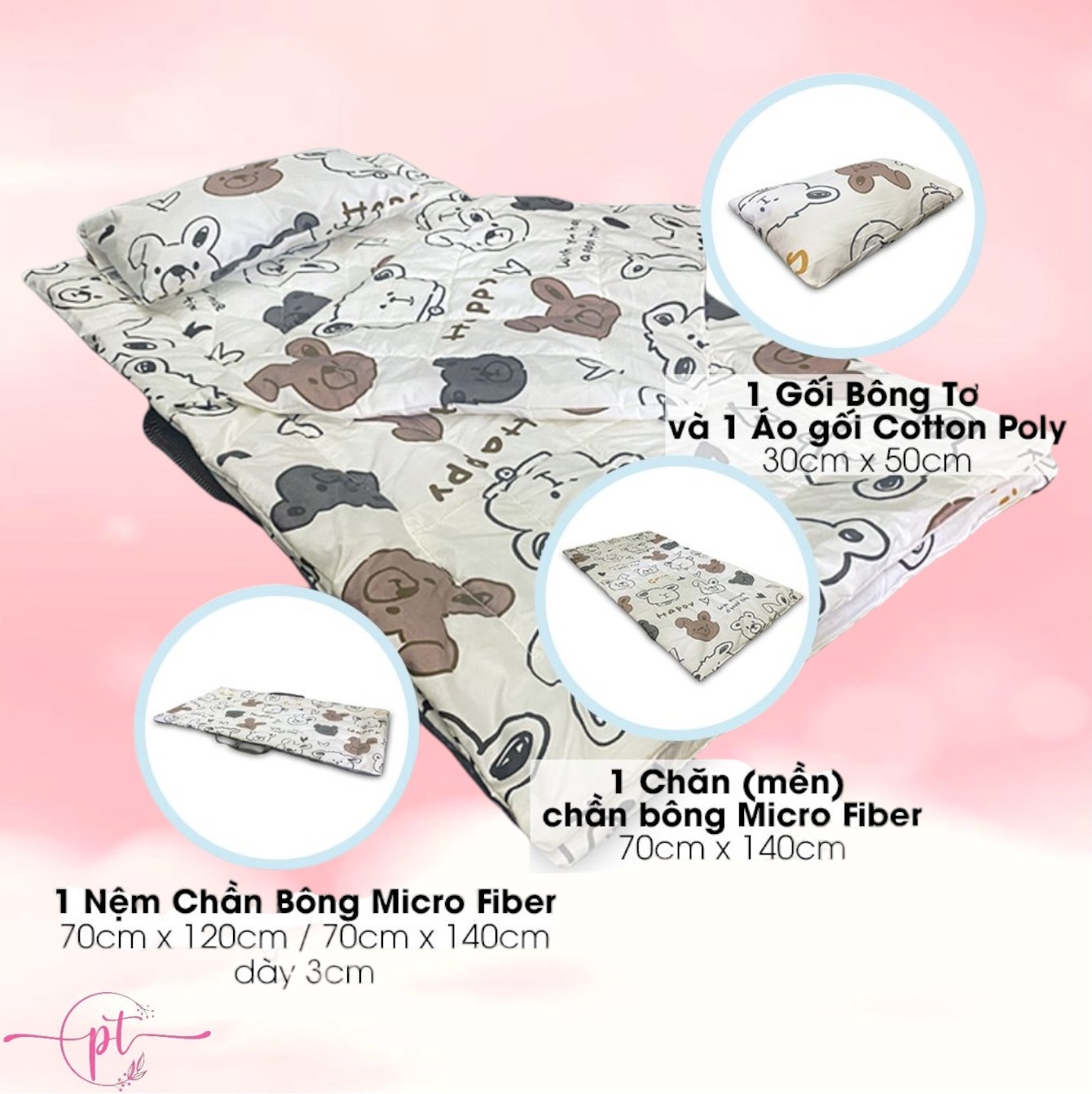 Set Đi Học Cho Bé Chống Thấm Gấp Gọn 4 Trong 1 Tiện Lợi Size 70x120cm Hoặc 70x140cm - Giao Màu Ngẫu Nhiên