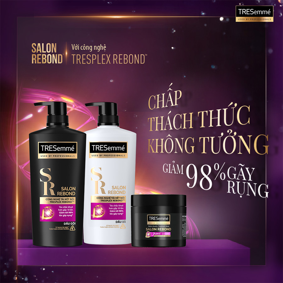 Combo Dầu Gội 850g &amp; Kem Ủ 180ml Tresemme Salon Rebond Giúp Chắc Khỏe &amp; Ngăn Gãy Rụng Tóc