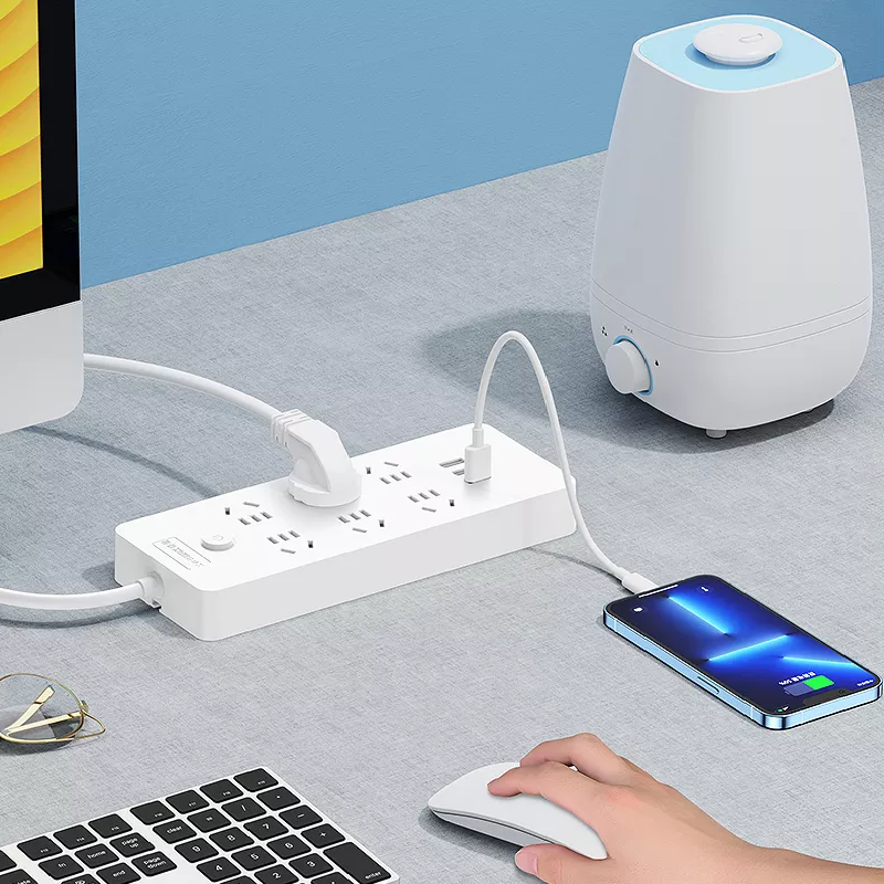 Ổ cắm điện Remax Power Strip PC-6 chui dẹp tích hợp 6 cổng sạc USB (Dài 1.8 mét) - HÀNG CHÍNH HÃNG