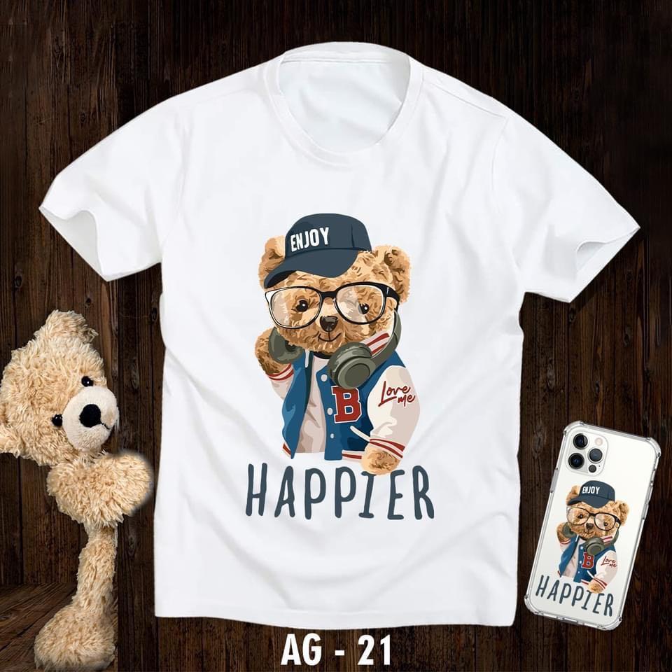 ÁO THUN UNISEX COTON GẤU ĐỘI NÓN HAPPIER