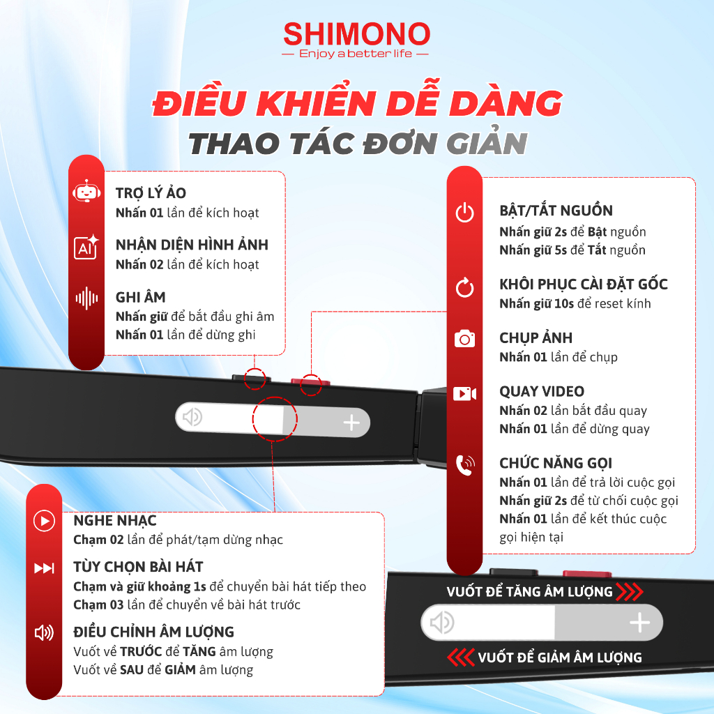 Kính Thông Minh AI Dịch Thuật SHIMONO AIMB-S1 Trợ Lý AI, Camera 5MP, Đàm Thoại Rảnh Tay, Quay Vlog  Hàng chính hãng
