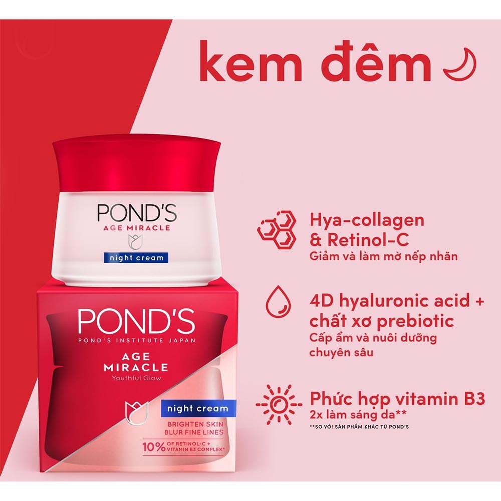 Kem dưỡng ngừa lão hoá da ban đêm Ponds Age Miracle Night Cream 50g-đỏ ( không xuất hóa đơn )