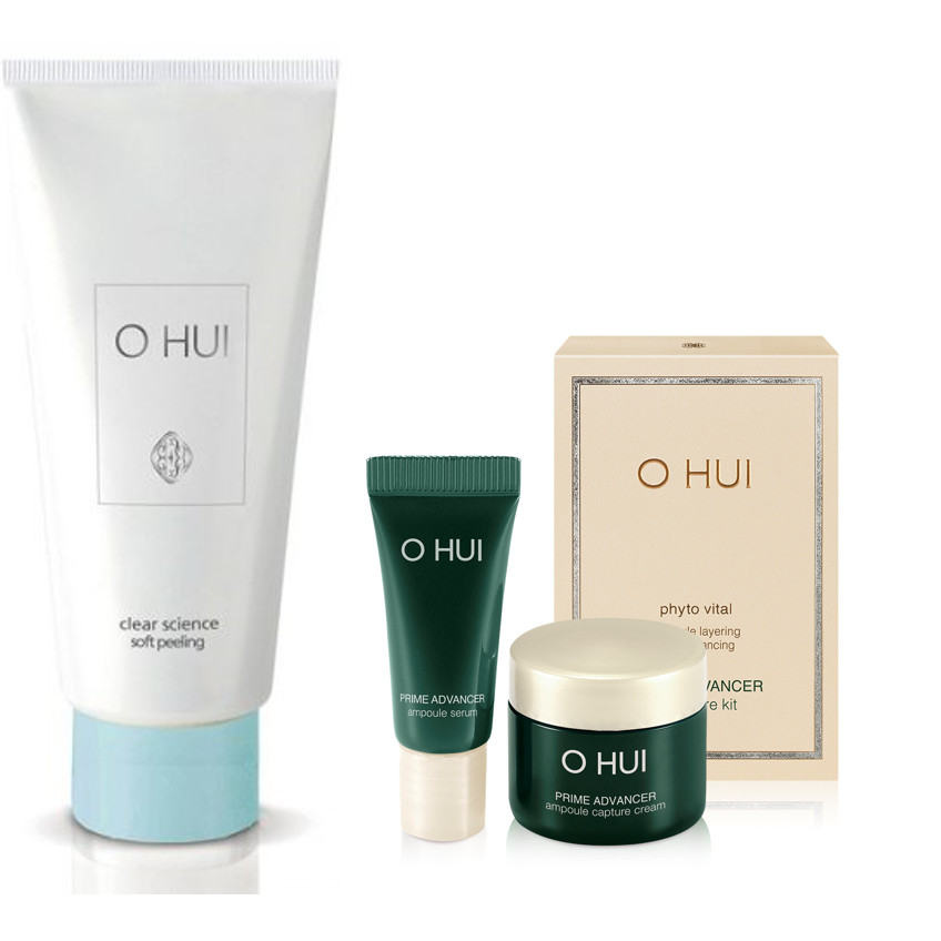 Combo Gel tẩy tế bào chết chống lão hóa OHUI Clear Science Soft Peeling And Prime Advancer Set