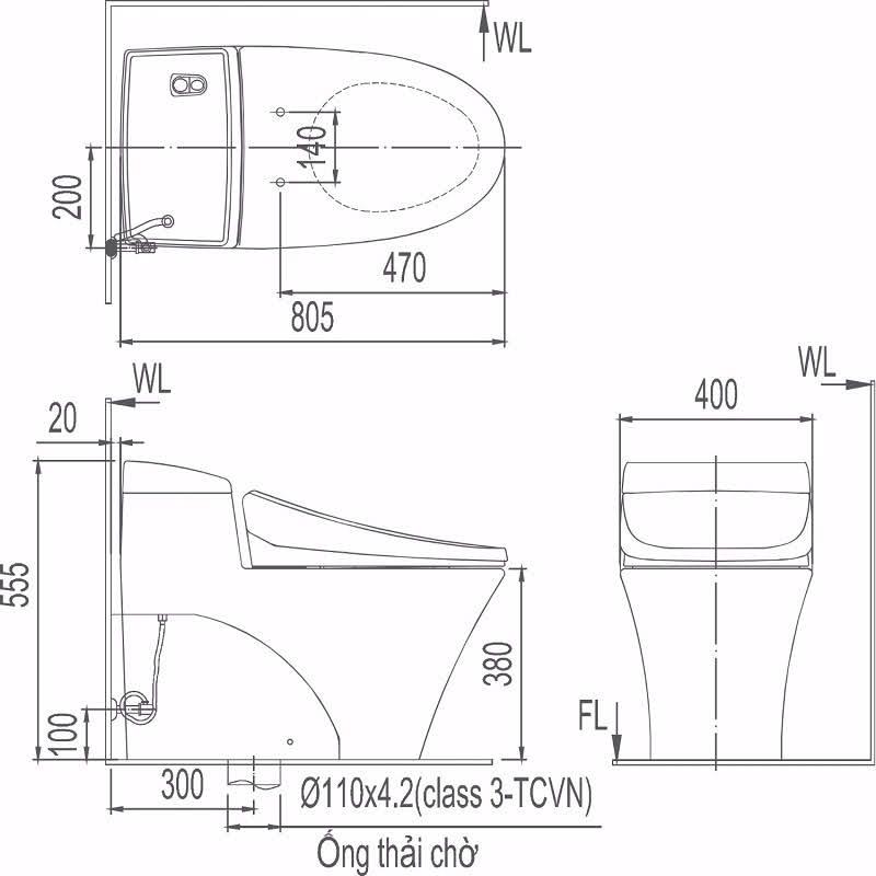 Bồn cầu 1 khối AC-1008VRN được thiết kế đơn giản, sang trọng - Vật liệu xây dựng Big H