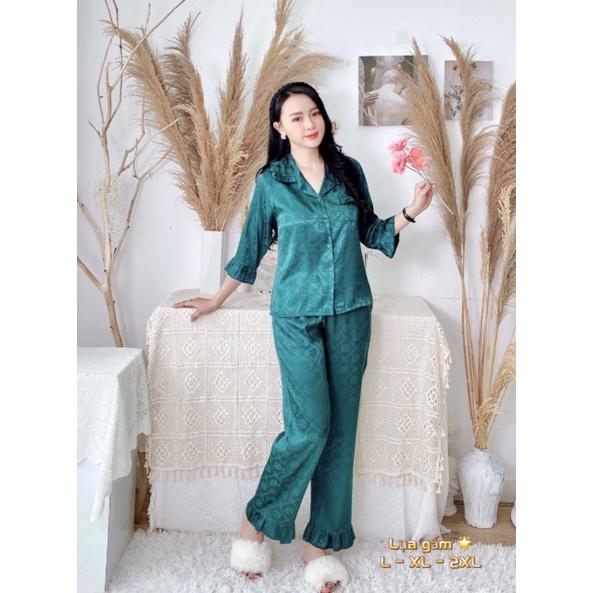 Đồ Bộ Pijama Tay Lỡ Gấm Cao Cấp Hàng Có SizeGiảm 10K Đơn 200K