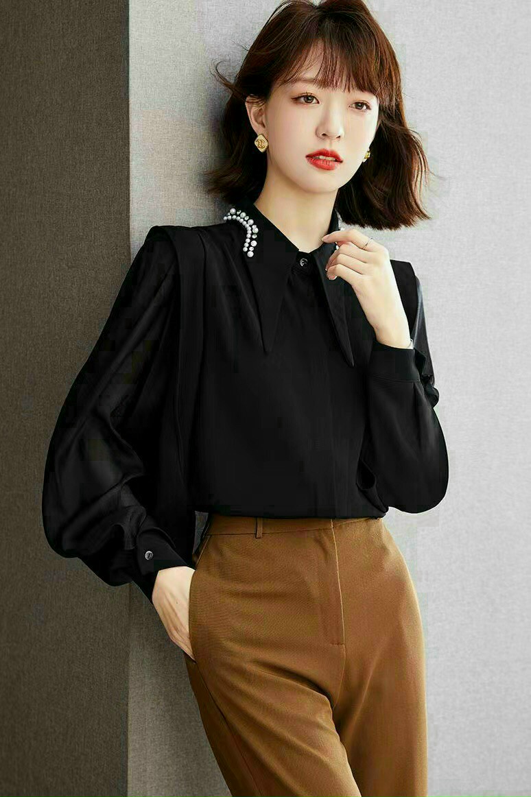 ÁO SƠ MI CỔ NHỌN KẾT HẠT CHÂU