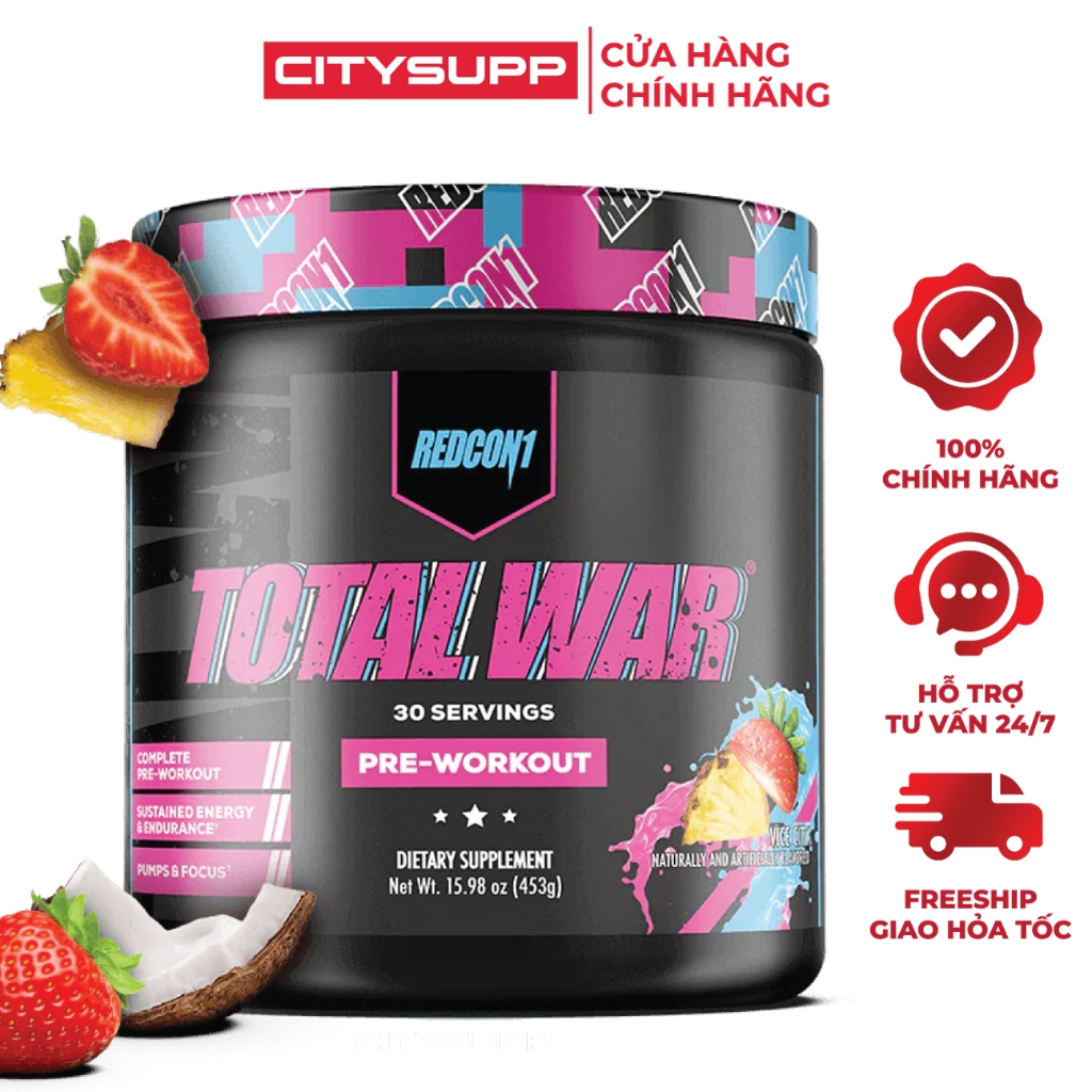 Chính Hãng Redcon1 Total War 30 Lần Dùng - Pre Workout, Tăng Năng Lượng, Sức Bền &Amp; Sự Tập Trung, Beta - Alanine, 350Mg Caffeine, Citrulline Malate, Nitric Oxide Booster, 441G - Nho