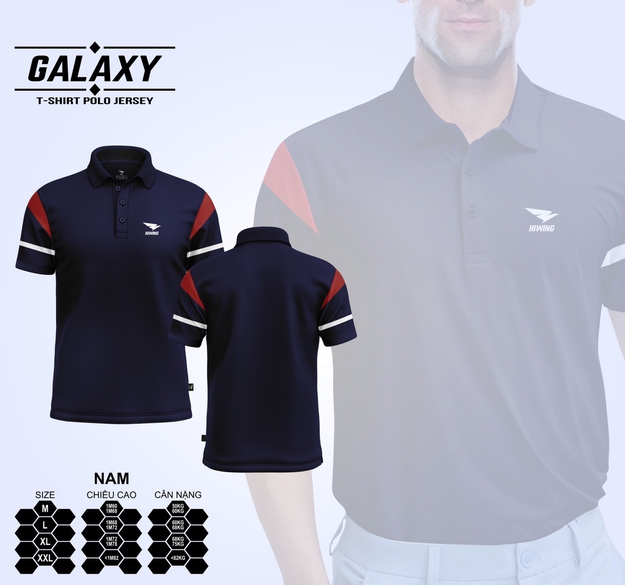 Áo polo nam HIWING GALAXY, áo cầu lông tennis Hiwing màu đen