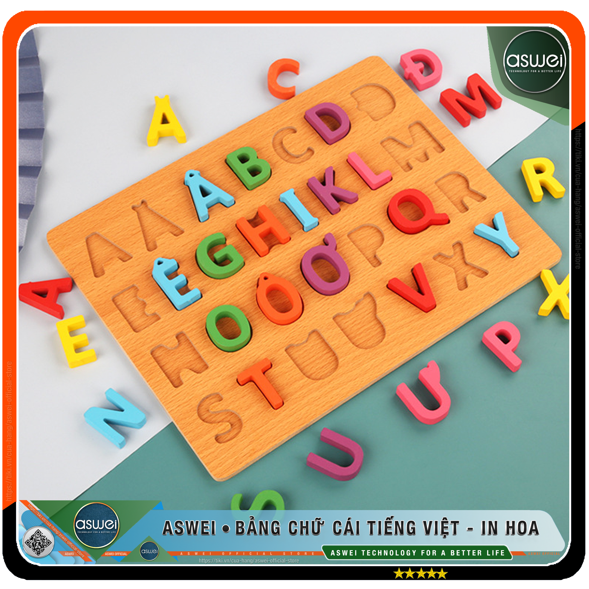 Bảng Chữ Cái Cho Bé ASWEI - Bảng Chữ Cái Tiếng Việt Gỗ Nổi, Chất Liệu An Toàn - Đồ Chơi Gỗ Thông Minh Giúp Giáo Dục Sớm Phát Triển Trí Tuệ Và Kỹ Năng - Hàng Chính Hãng