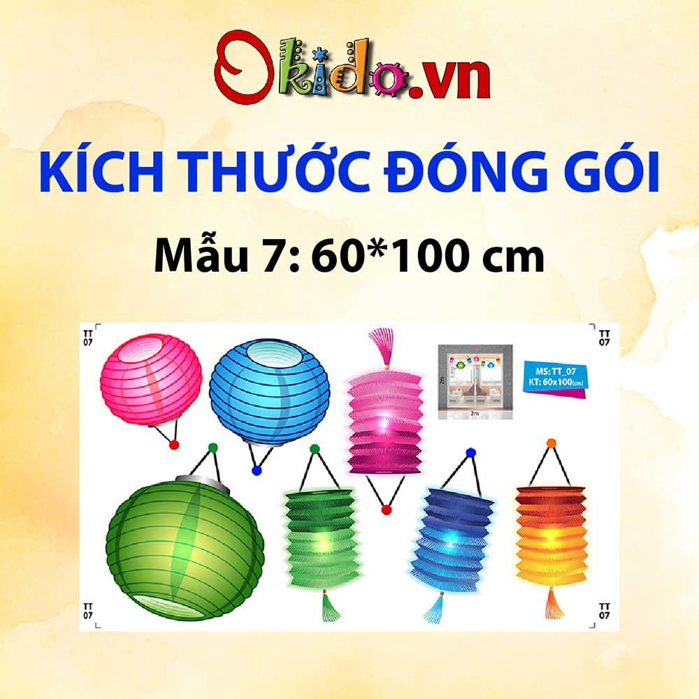 Decal trang trí trung thu 2021 lồng đèn sắc màu và lân