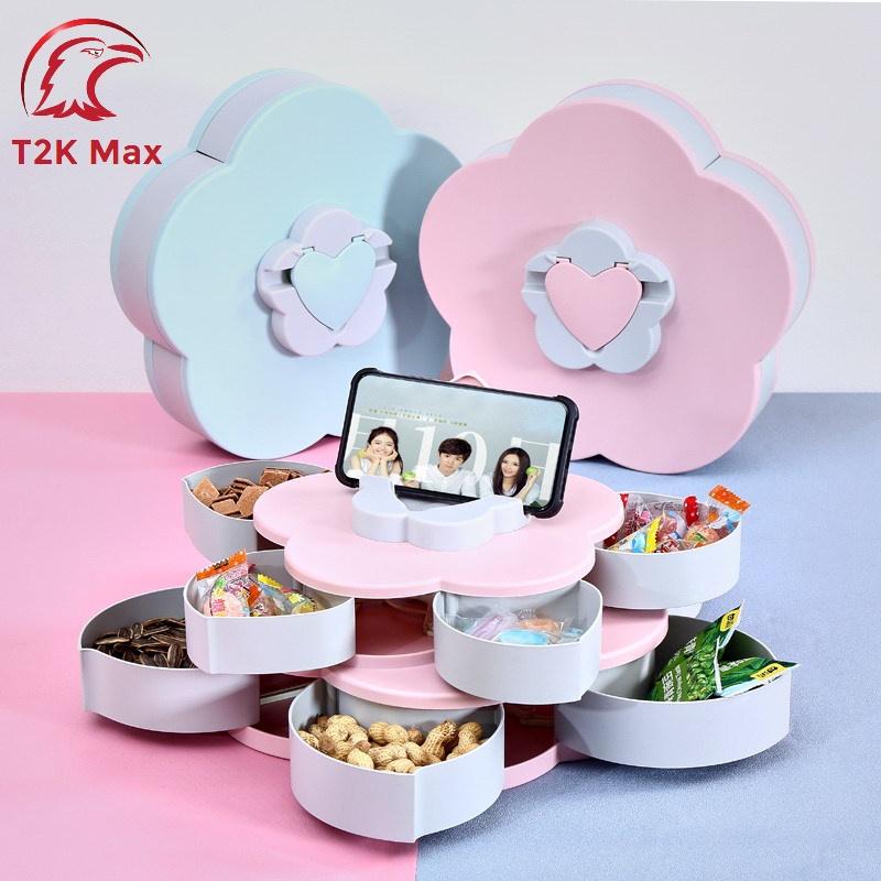 Hộp đựng mứt tết khay đựng bánh kẹo tết 2 tầng hình cánh hoa xoay 360 độ - T2K Max