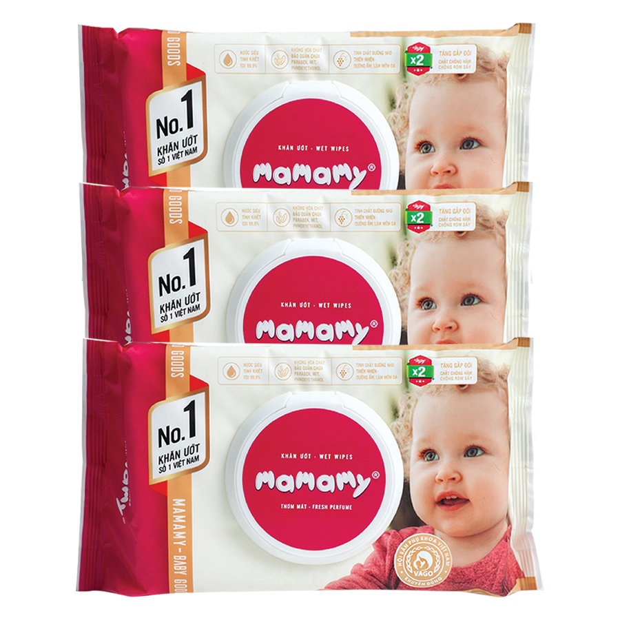 Combo 3 Gói Khăn Giấy Ướt 100 Tờ, Hương Thơm Mát Kháng Khuẩn An Toàn Cho Bé Mamamy