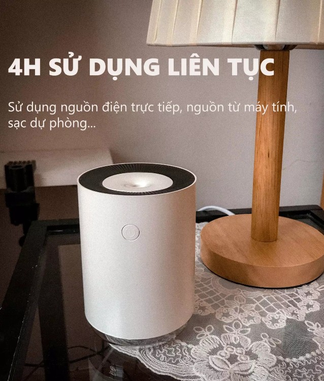 Máy xông tinh dầu HUGEN phun sương tạo ẩm phòng ngủ, ô tô, tán hương thơm, khử mùi phòng, có 3 chế độ đèn hiển thị làm đèn ngủ