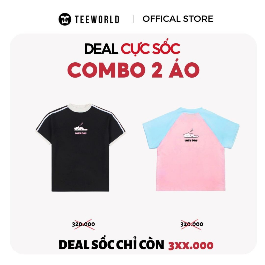 [COMBO CỰC SỐC] 2 Áo Thun Babytee Teeworld Cat Lazy Day Form Fit Co Dãn