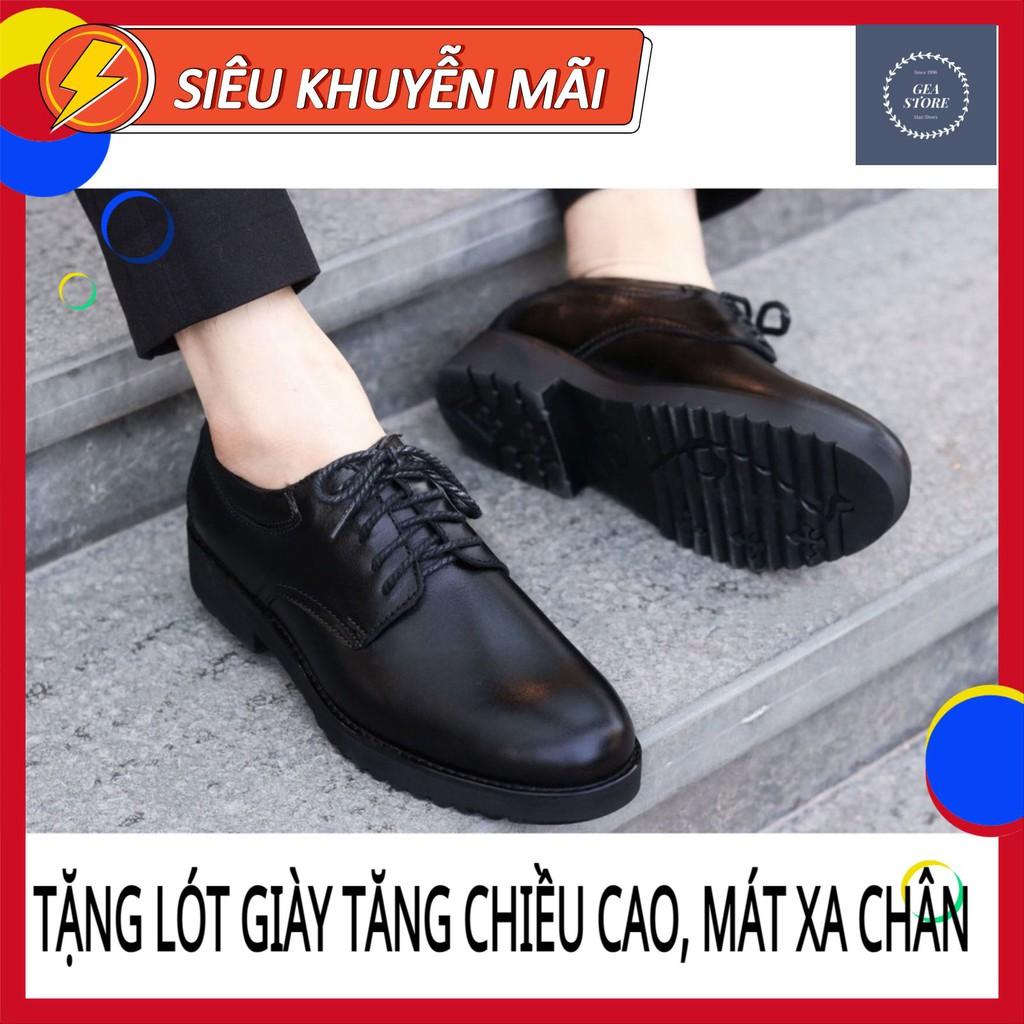 Giày da nam cao cấp kiểu dáng trẻ trung đẹp da bò cổ thấp tăng chiều cao tặng kèm Lót Mát Xa Chân cực êm - Mã GEA03