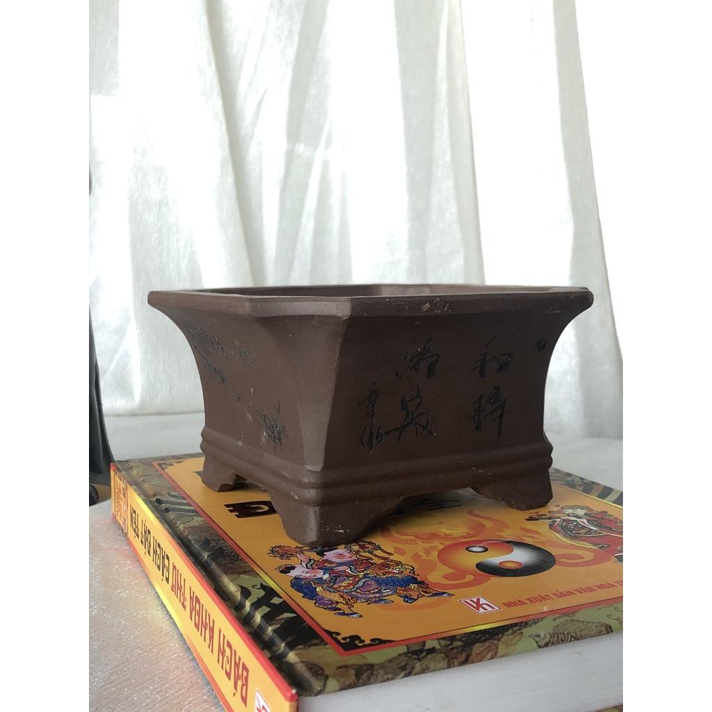 Chậu vuông mini hoa văn chữ tàu CK11 dùng trồng cây để bàn, văn phòng, quán cafe, sân vườn