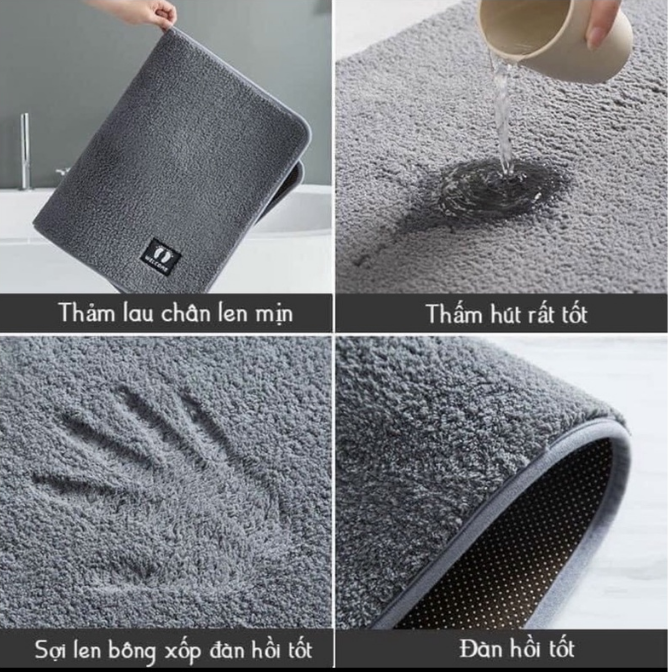 Thảm lau chân len mịn hình bàn chân thấm hút tốt size 38*58, thảm nhà tắm, phòng khách GD701-TBanChan