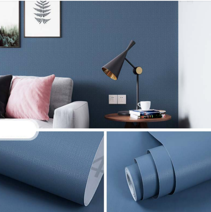 Combo 10 mét giấy dán tường, decal dán tường trang trí nhà cửa XANH DƯƠNG ĐẬM NHÁM khổ 45cm